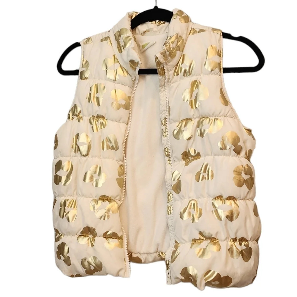 Crazy 8 Gold Foil Cream Leopard Puffer Vest Kids Size Largw 10/12